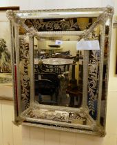 A modern 19thC design Venetian mirror with an etched plate  27" x 22"