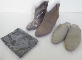 A pair of brown suede ASH ankle boots  size 39 with a dust cover; and a pair of Giorgio Armani