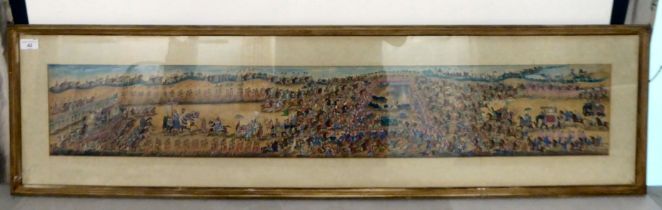 Indian School - a Cavalry battle scene  watercolour  7" x  45"  framed