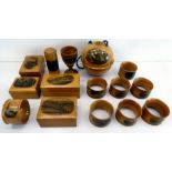 Treen: to include napkin rings, egg cups and a Mauchlineware box for Bournemouth  4"w