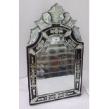 A modern Venetian design mirror, the multi-glass panels on a fabric covered board  20" x 12"