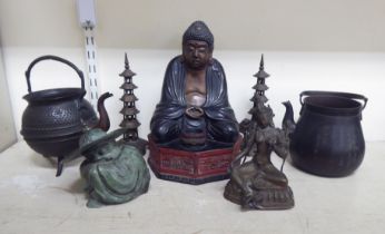 Oriental collectables: to include a pair of bronze finished metal stupas  9"h