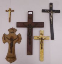 Five similar mounted and backed crucifix  largest 15"h