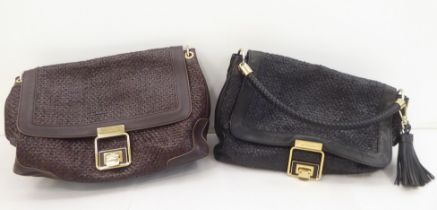 Two Anya Hindmarch shoulder bags, one black, one brown with dust covers