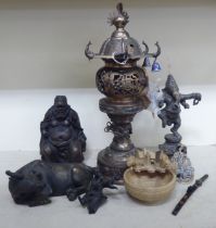 A mixed lot: to include a Chinese white metal censer with a pagoda top, on a pedestal base,