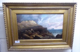 Early 20thC European School - a shoreline scene  oil on board  8" x 14"  framed