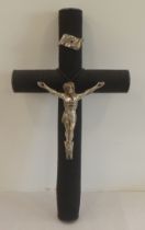 A cast metal Corpus Christie on a rope effect bound crucifix  27"h