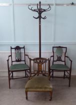 Small furniture: to include an Edwardian marquetry inlaid mahogany framed bedroom chair with a splat