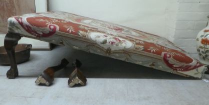 A 20thC Georgian style footstool with a stud upholstered tapestry cushioned top, raised on stained