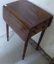 A late 19thC mahogany Pembroke table, raised on rung turned, tapered legs  28"h  20"w