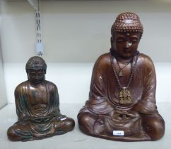 A gilded plaster model, a seated Buddha  19"h; and another composition example  12"h