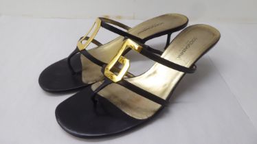 A pair of ladies Dolce & Gabbana black strapped leather, low heeled, open toe sandals  size 40  with