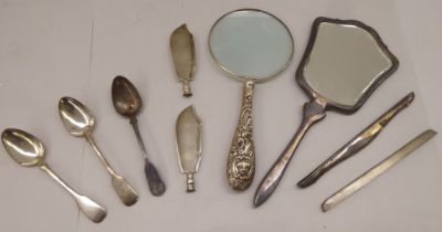 Silver collectables: to include a hand mirror with engine turned decorated  indistinct marks