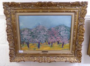 Alexander Beattie - trees in a field  oil on canvas  bears a signature  12" x 17"  framed