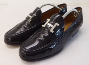 A pair of ladies Hermes black leather, low heeled loafers  size 39