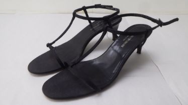 A pair of ladies Emporio Armani black fabric, low heeled, open toe sandals  size 39