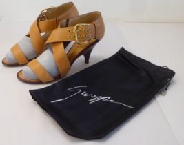 A pair of ladies Giuseppe Zanotti stitched crossover tan leather, heeled, open toe sandals  size