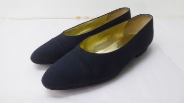 A pair of ladies Chanel black fabric, low heeled pumps  size 39