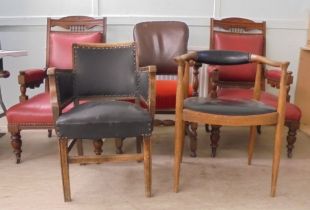 Small furniture and chairs: to include an Edwardian mahogany showwood framed open arm chairs, raised