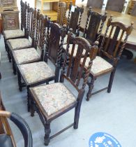 Mainly early 20thC oak chairs: to include one with barleytwist uprights and a drop-in seat