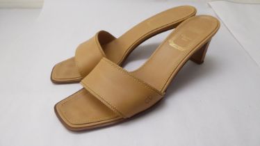 A pair of ladies Christian Dior light brown leather, heeled open toe shoes  size 39