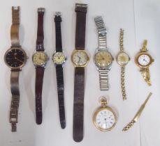 Gold and other cased wristwatches: to include a 1940s/50s 9ct gold example, faced by an Arabic dial,