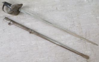 An early 20thC Edward VII period officers sword  33"L in a scabbard (Please Note: this lot is