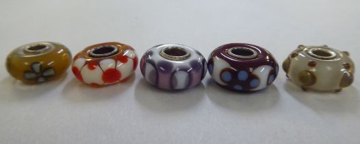Five 'troll beads'  varying designs & patterns