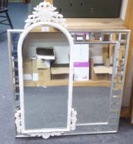 Two dissimilar mirrors, one in a white painted frame  32" x 14" & 25" x 27"