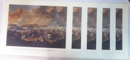After Denis Dighton - 'Waterloo: The Charge of the British Cavalry'  coloured prints  14" x 20"