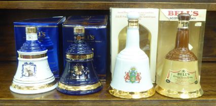 Four unopened Wade Bells Whisky commemorative decanters  boxed