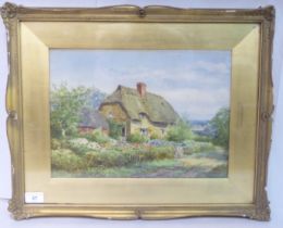 Sylvester Stannard - a cottage in a landscape by a path  watercolour  bears a signature  10" x