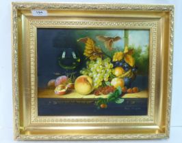 Bob Elgas - a still life study, summer fruits  oil on board  bears a signature  9" x 11"  framed