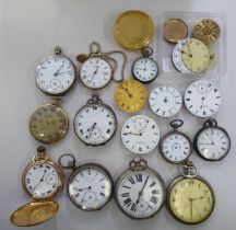 Pocket watches and components: to include a 925 silver cased example, faced with an enamel Arabic