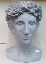 A modern classically inspired grey composition planter, fashioned as a bust of a young woman  18"h