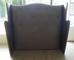 A modern Alveen Daly part button upholstered silver coloured fabric settle style, wingback