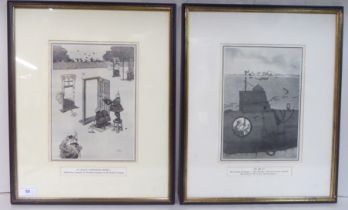 After W.Heath Robinson - two humorous studies  monochrome prints  8" x 10"  framed