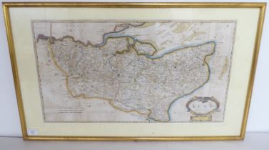 A Robert Morden coloured county map 'Kent'  14" x 25"  framed