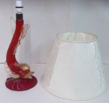 A Murano gilded red glass fish table lamp  18"h with a cream coloured fabric shade