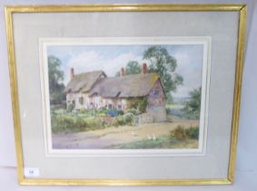 Sylvester Stannard - a thatched cottage with fields beyond  watercolour  bears a signature  10" x