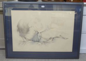 A study of a semi-clad woman laying in front of a mirror  Limited Edition 6/80 print  bears an