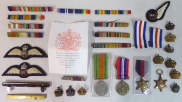 RAF, fabric, ribbons and World War II period medals: to include a Defence medal  (Please Note: