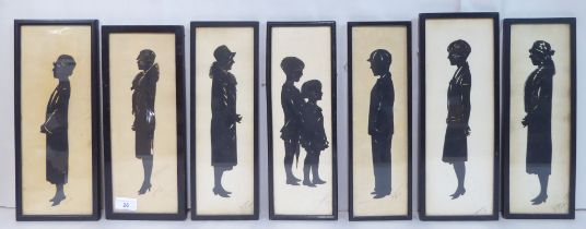 Scotford - a set of seven silhouette pictures  bearing signatures & dated 1926  4" x 11"  framed