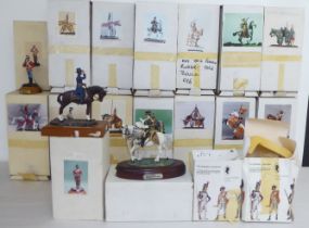 Cast metal military model figures and knights with dressed horses  approx. 5"h