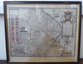 A late 17thC map 'Lincolnshire  18" x 21"  framed