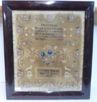 A Victorian sampler by one Gwenllian Hopkins, aged 12 years, dated 1857  21" x 18"  framed