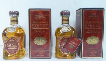Two bottles of Cardhu twelve year old single Malt Whisky  each 700ml  boxed