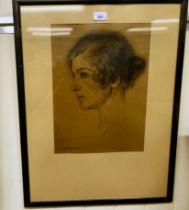 A portrait of a young woman  pastel  bears an indistinct signature & dated '29  15" x 11"  framed