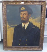 A portrait, a man wearing naval dress  oil on board  29" x 23"