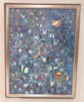 Alice Danciger - an abstract study of a crowd  oil on board  bears a signature  9" x 12"  framed